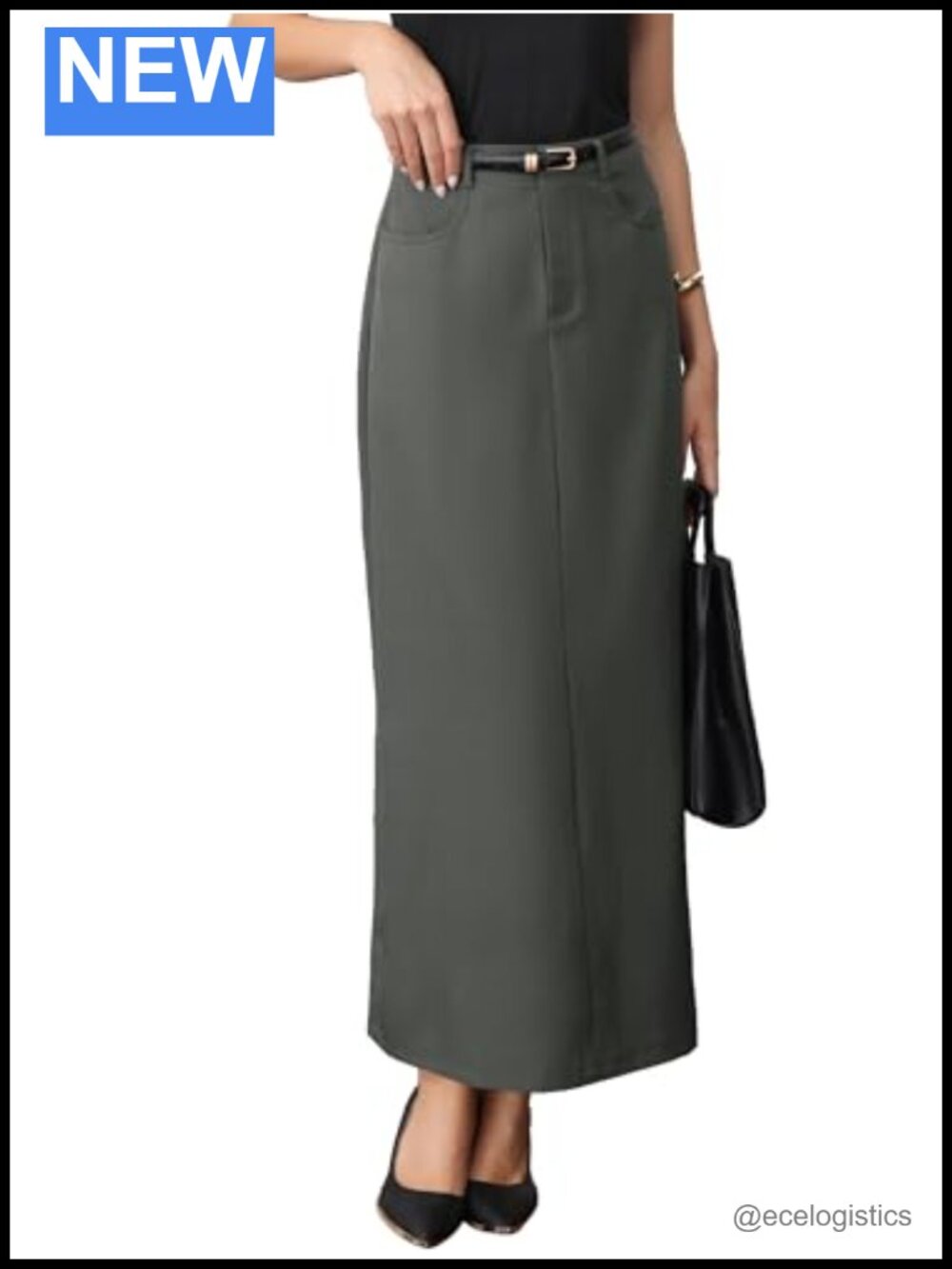 High Waist Pencil Maxi Skirt with Pockets Office Wear
